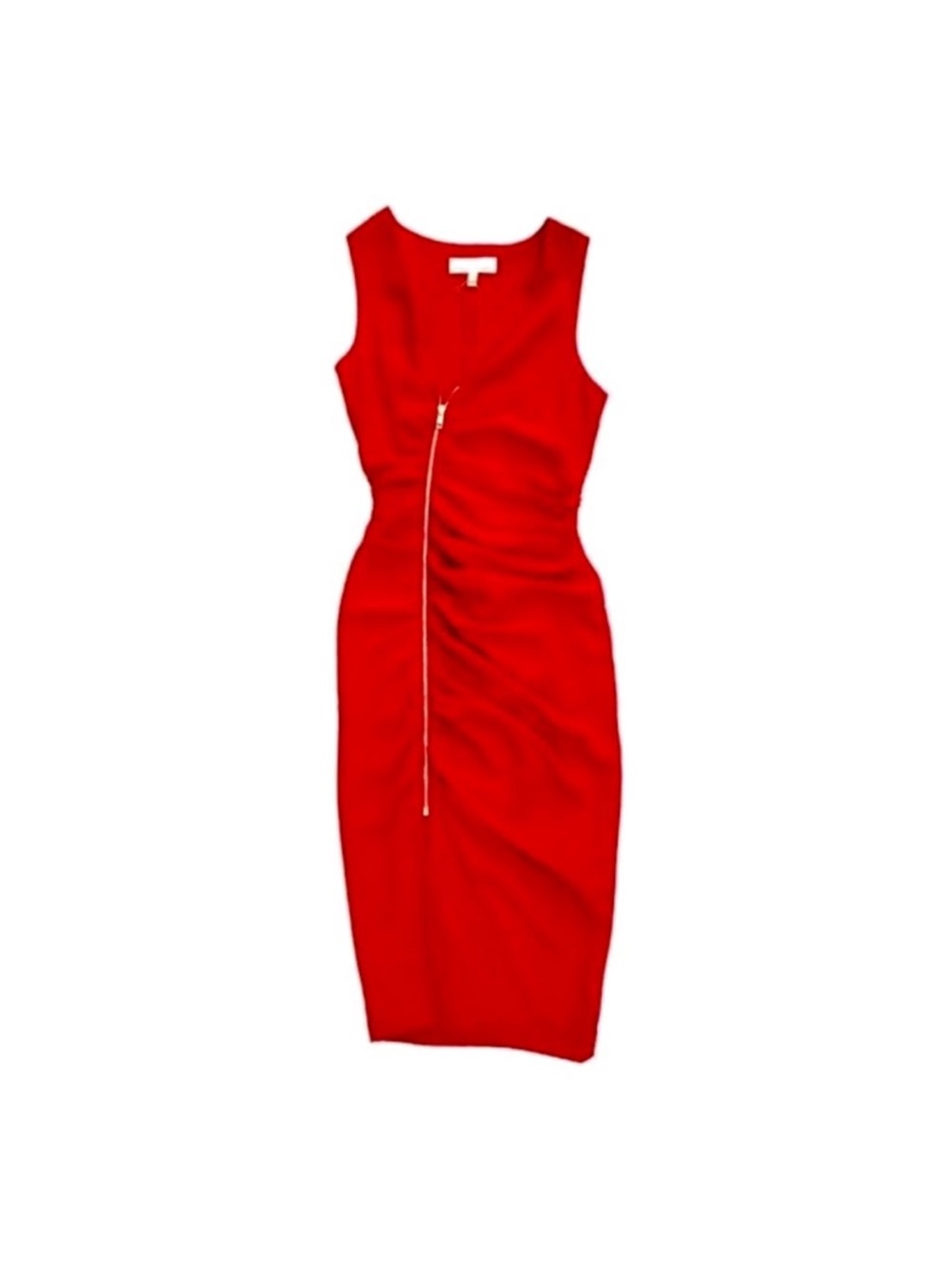 DRESS THE POPULATION Ivy Ruched Gold Zip Front Sleeveless Body-Con Red Dress XXS